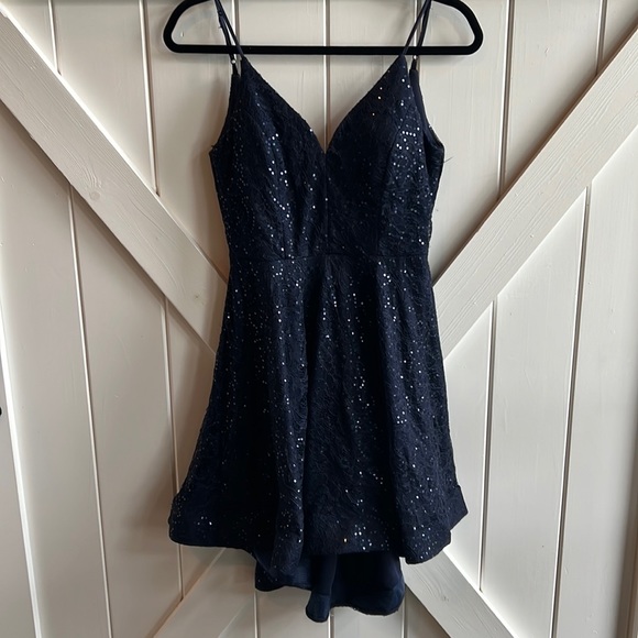 SALE Size 7 Junior Be Smart Navy High Low Cocktail Dress - Picture 1 of 10